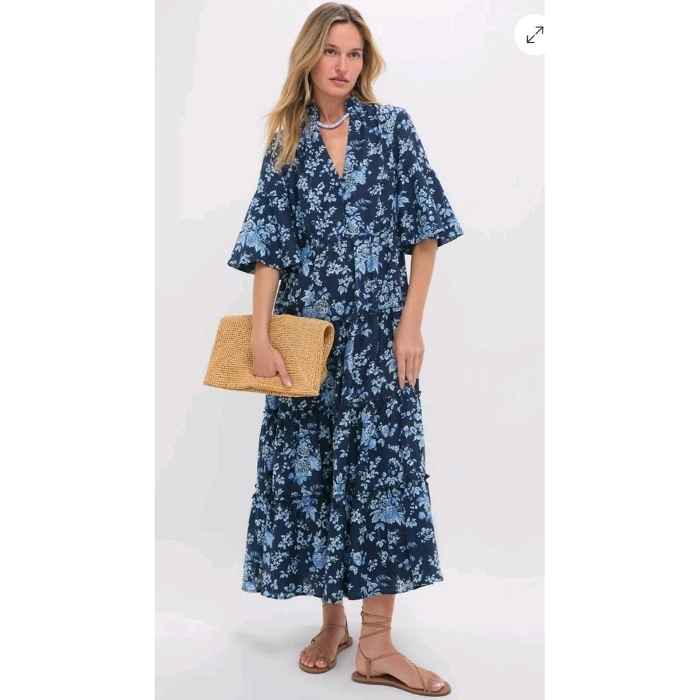 Tuckernuck Twilight Garden Jenna Dress Women's Medium Blue Floral Tiered